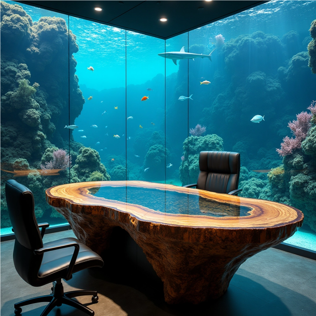 Aquarium-Wrapped CEO Office