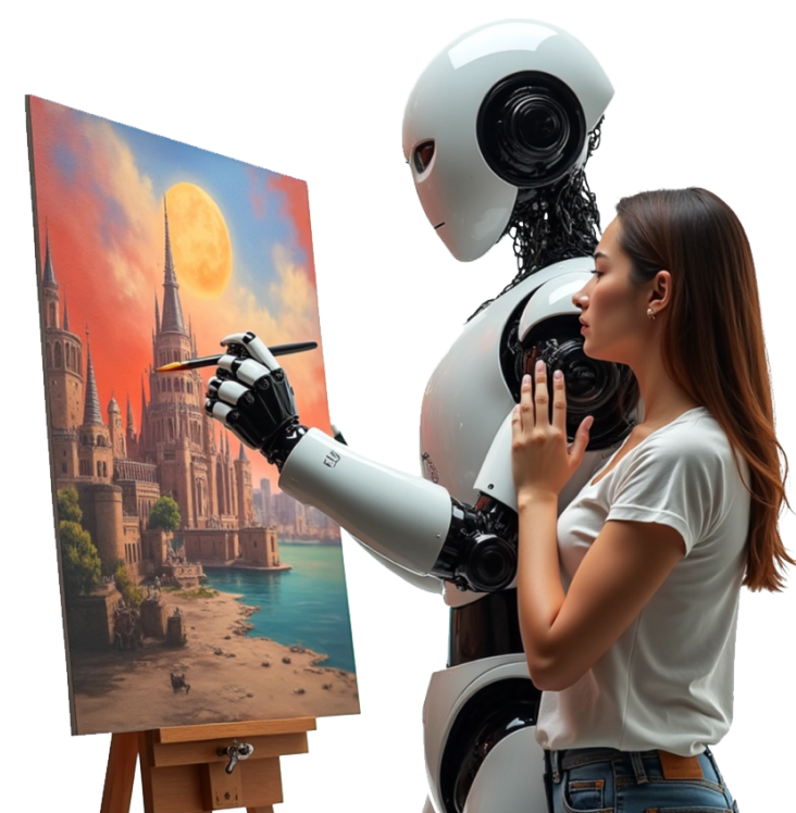 Robot with a paintbrush creating art
